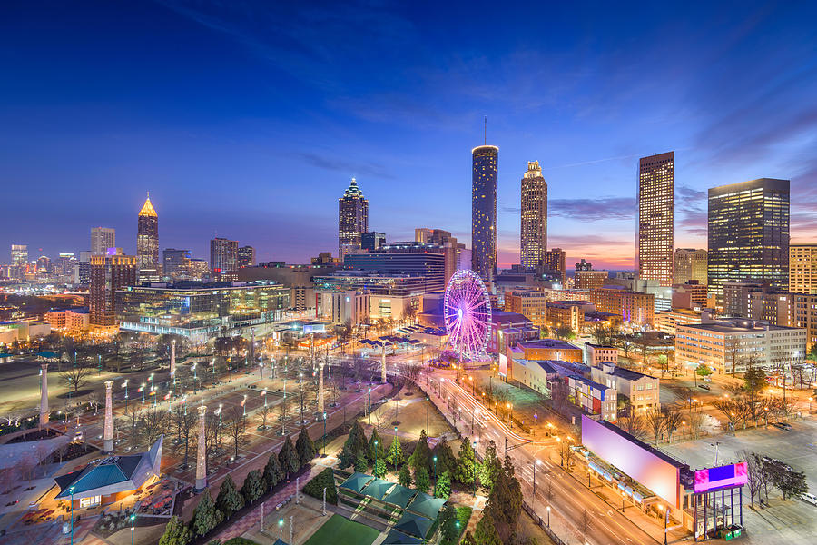 The downtown Atlanta skyline, north of the property